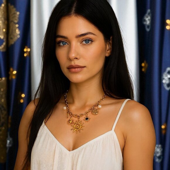 ๐๏ธ Boho Celestial 18K Gold Plated Sun Moon Charm Necklace 316L Stainless Steel - Picture 3 of 9